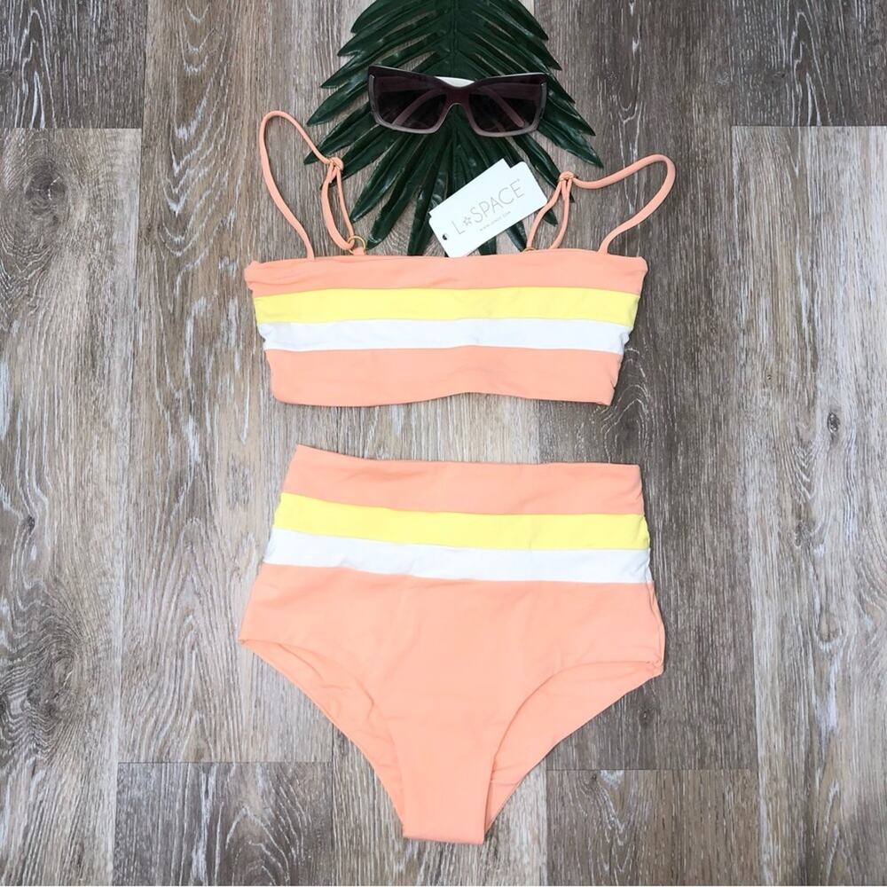 L*Space Rebel Top Portia Striped High Waist Bikini Bottom Set XS NWT - Picture 2 of 13